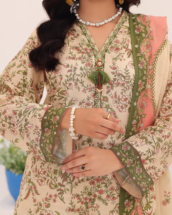 Mahnoor Khaddar – Beige Floral Printed 3PC Ready to Wear