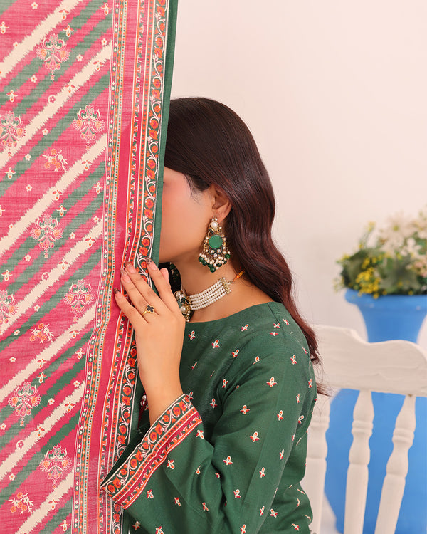 Mahnoor Khaddar – Dark Green Printed 3PC Ready to Wear