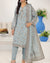 AIZAL Mahnoor Design 09 dusty blue-grey floral printed khaddar three-piece suit with ivory flowers and matching patterned dupatta