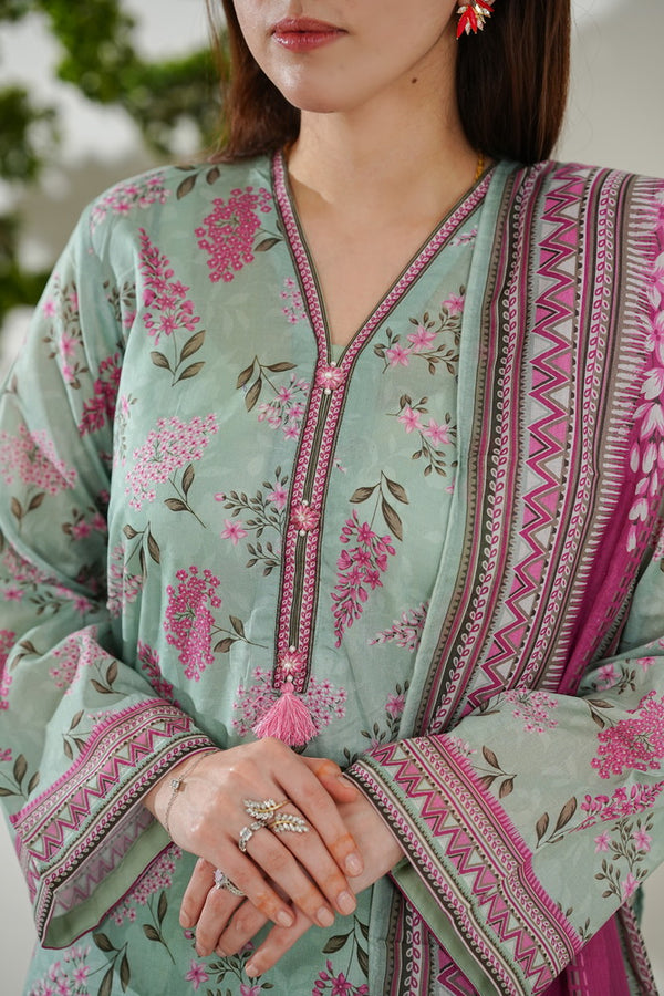 Kainat V2 3 piece stitched lawn suit for women by AIZAL Pakistan