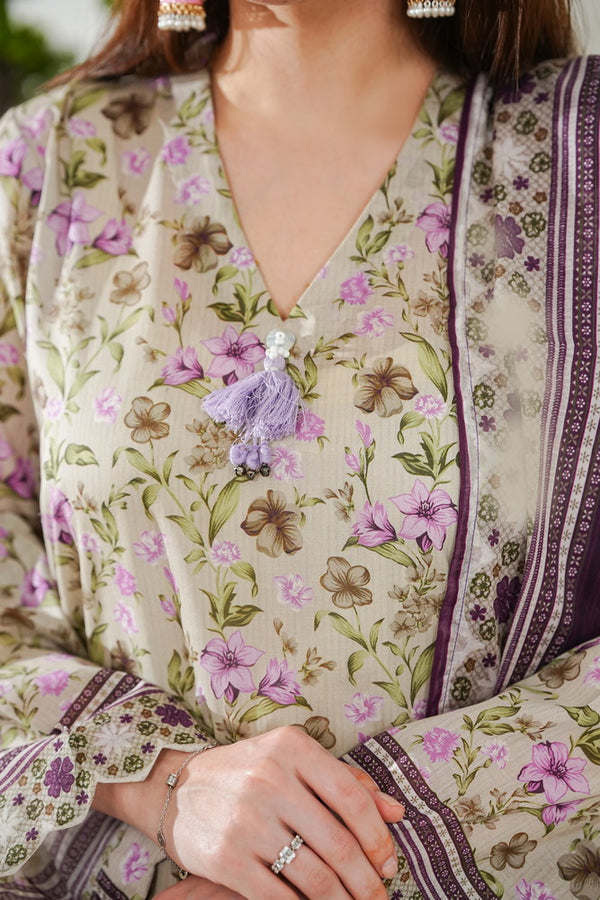 Kainat V2 3 piece stitched lawn suit for women by AIZAL Pakistan