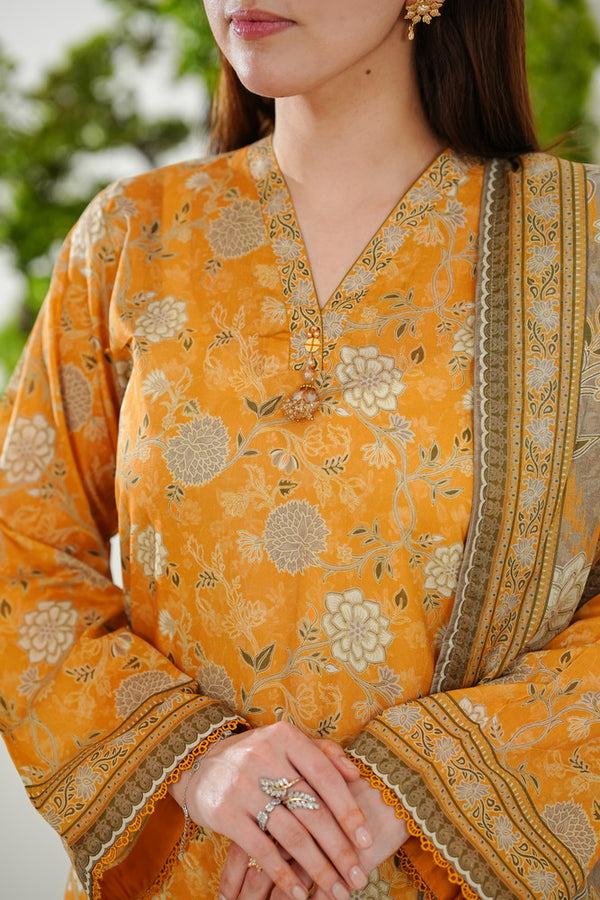 Kainat V2 3 piece stitched lawn suit for women by AIZAL Pakistan