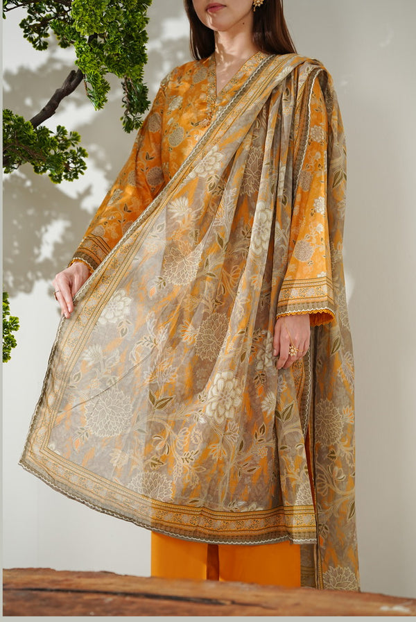 Kainat V2 3 piece stitched lawn suit for women by AIZAL Pakistan