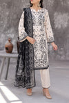Maya Cambric ivory black floral printed 3PC ready to wear suit with black dupatta