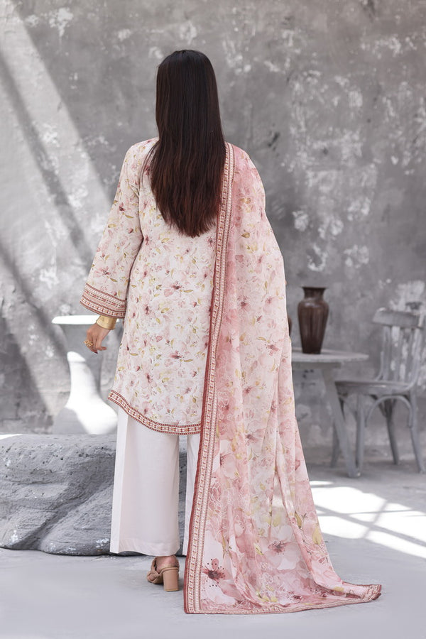Maya Cambric – Ivory Pink Floral Printed 3PC Ready to Wear