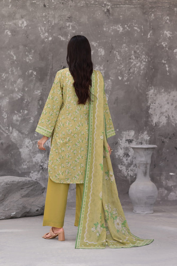 Maya Cambric – Olive Green Floral Printed 3PC Ready to Wear