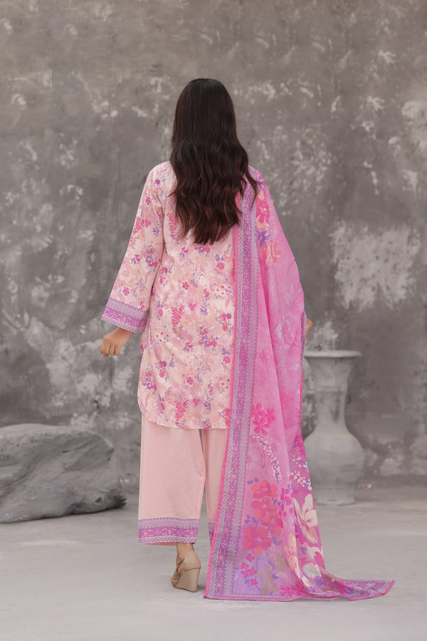Maya Cambric – Soft Pink Floral Printed 3PC Ready to Wear
