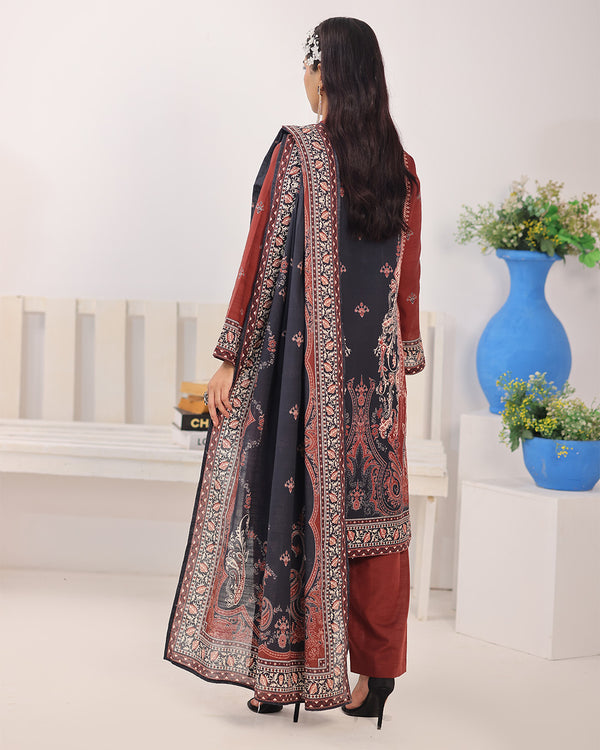 Mahnoor Khaddar – Charcoal Rus Printed 3PC Ready to Wear