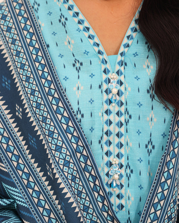 Mahnoor Khaddar – Light Blue Printed 3PC Ready to Wear