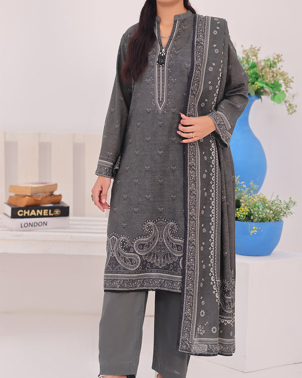 Mahnoor Khaddar – Grey Printed 3PC Ready to Wear