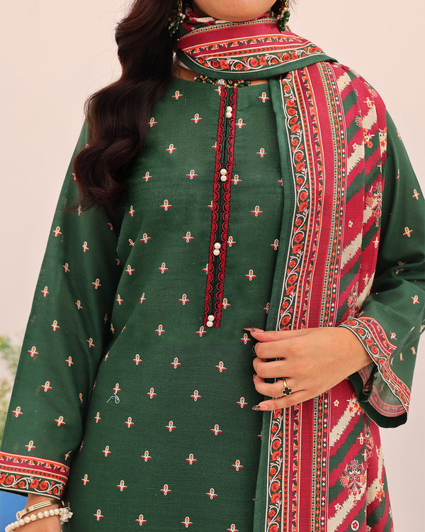 Mahnoor Khaddar – Dark Green Printed 3PC Ready to Wear