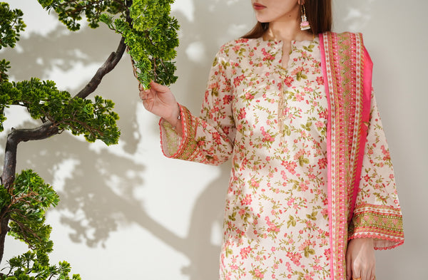Kainat V2 3 piece stitched lawn suit for women by AIZAL Pakistan