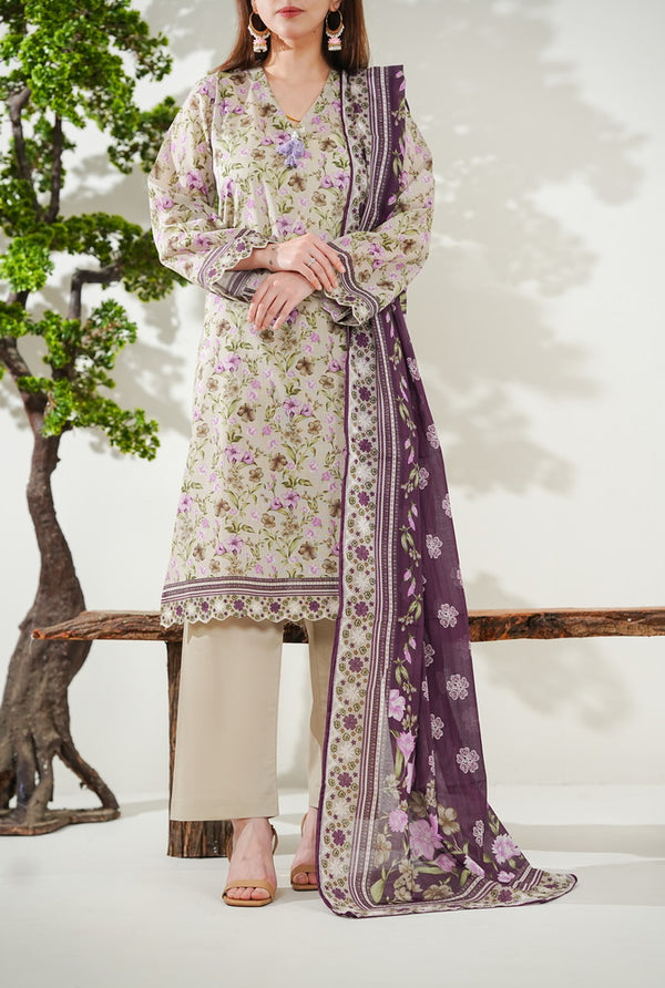 Kainat V2 3 piece stitched lawn suit for women by AIZAL Pakistan