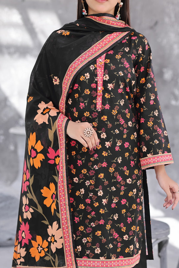 Maya Cambric – Black Floral Printed 3PC Ready to Wear