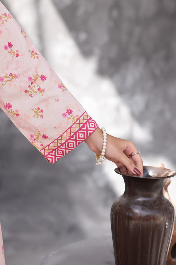 Maya Cambric – Blush Pink Floral Printed 3PC Ready to Wear