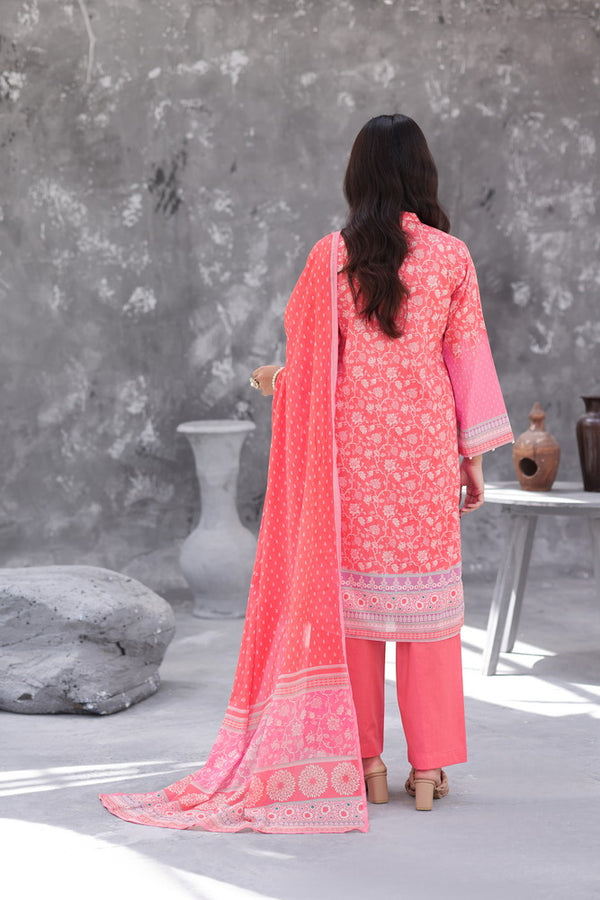 Maya Cambric – Coral Pink Floral Printed 3PC Ready to Wear