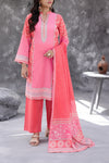 Maya Cambric coral pink floral printed 3PC ready to wear suit with lawn dupatta