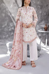Maya Cambric ivory pink floral printed 3PC ready to wear suit with pink dupatta