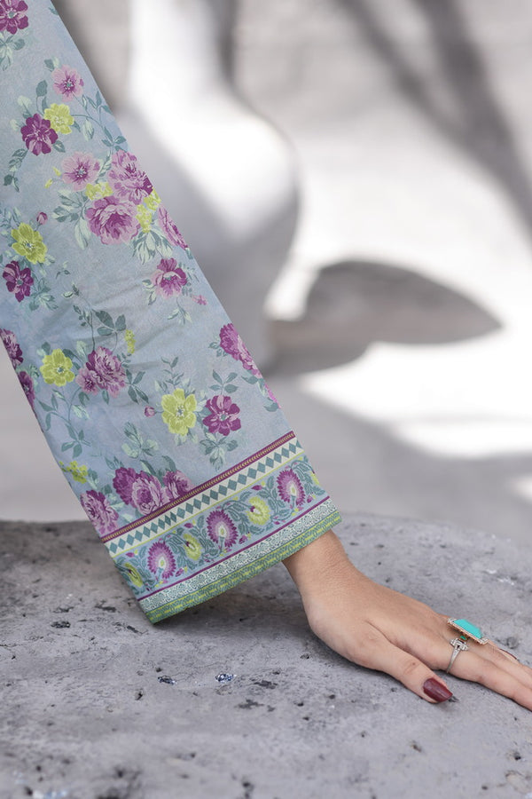 Maya Cambric – Light Blue Floral Printed 3PC Ready to Wear