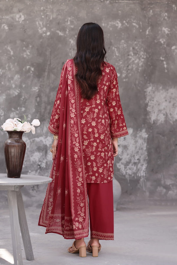 Maya Cambric – Maroon Floral Printed 3PC Ready to Wear