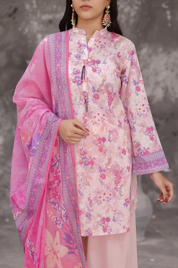 Maya Cambric – Soft Pink Floral Printed 3PC Ready to Wear