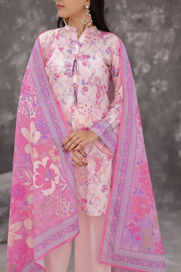 Maya Cambric – Soft Pink Floral Printed 3PC Ready to Wear